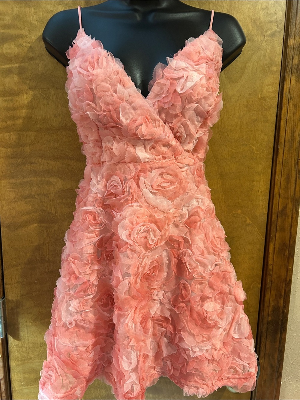 Floral Appliqué Pink Spaghetti-Strap Dress - Homecoming